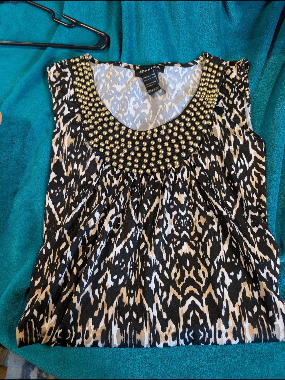 Jessica Black and Beige Studded Scoop Neck Dress